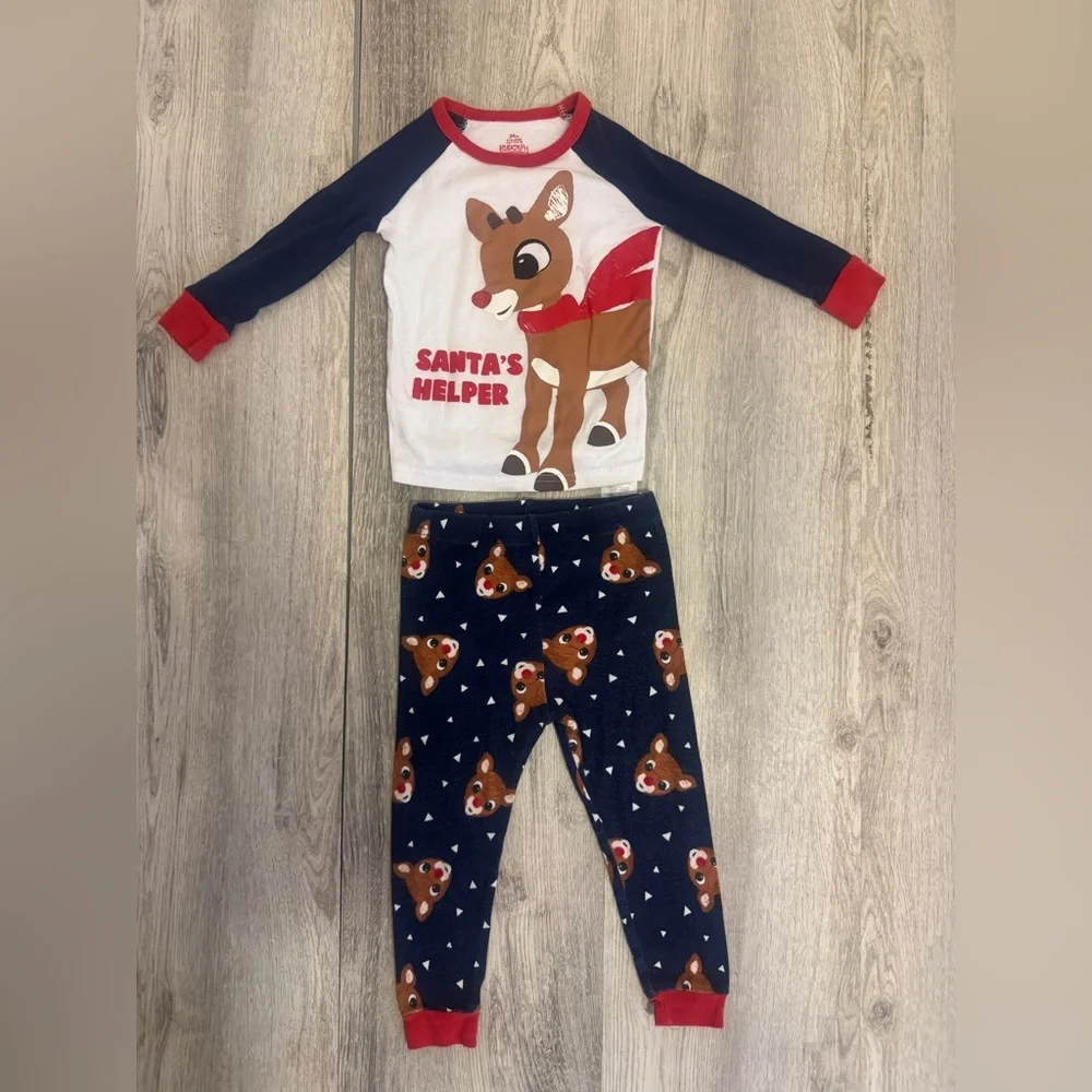 Kids Reindeer Pajama Set - Navy and Red